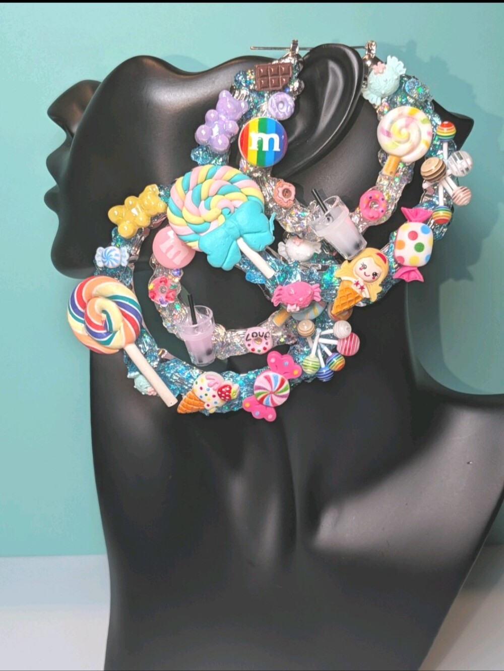 Hand Crafted Pastel Candy Xl Hoop Earrings with Turquoise Accents